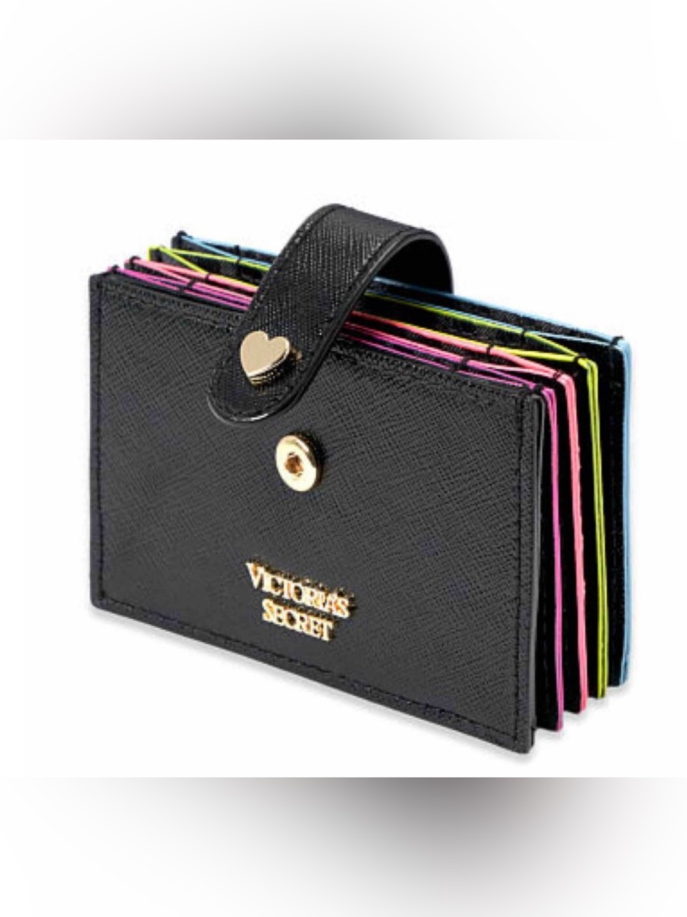 Victoria's Secret Black Card Holder Wallet with Neon Trim